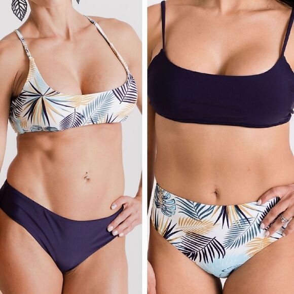 NWT: Scoop Bikini Tops in Green Palm and Deep Purple in Small - Picture 2 of 13